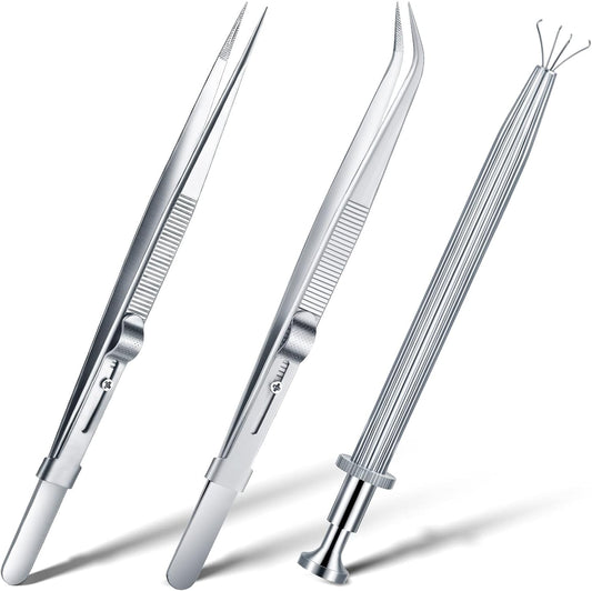 3 Pack Stainless Steel Diamond Claw Tweezers for Beads Gems Jewelry Claw and Tweezers
