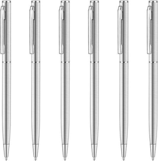 Slim Stainless Steel Retractable Ballpoint Pens,6 Pack-Black ink