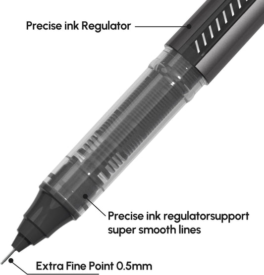 M&G 10Pcs Liquid Rollerball Pens,0.5mm Black Ink Ultra Fine Point Pens