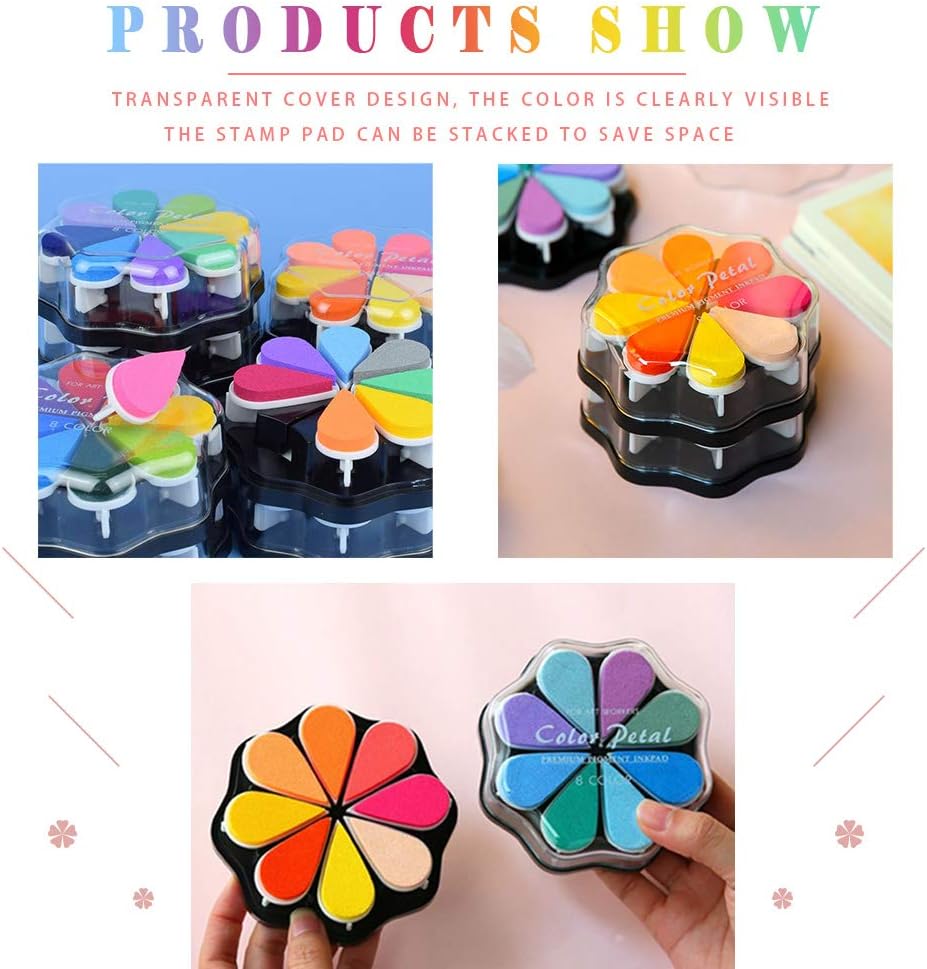 8 Colors Petal Shape Craft Pigment Ink Pad Stamps Partner