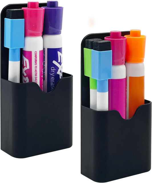 2PCS Magnetic Dry Erase Marker Pen Holder Small for Fridge Whiteboard Black