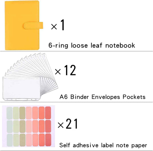 A6 Budget Binder,PU Leather with 12PCS Cash Pockets - TTpen