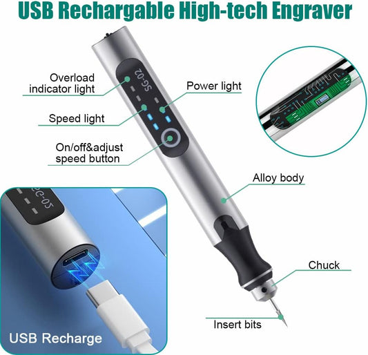USB Rechargable MINI Jewelry Engraving Machines Pen with 35bits