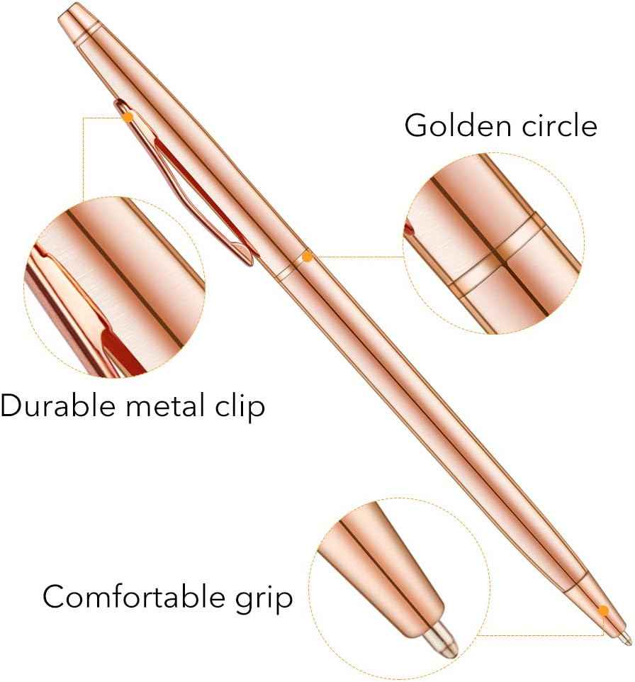 Rose Gold Slim Metallic Retractable Ballpoint Pens 6 Pack - TTpen