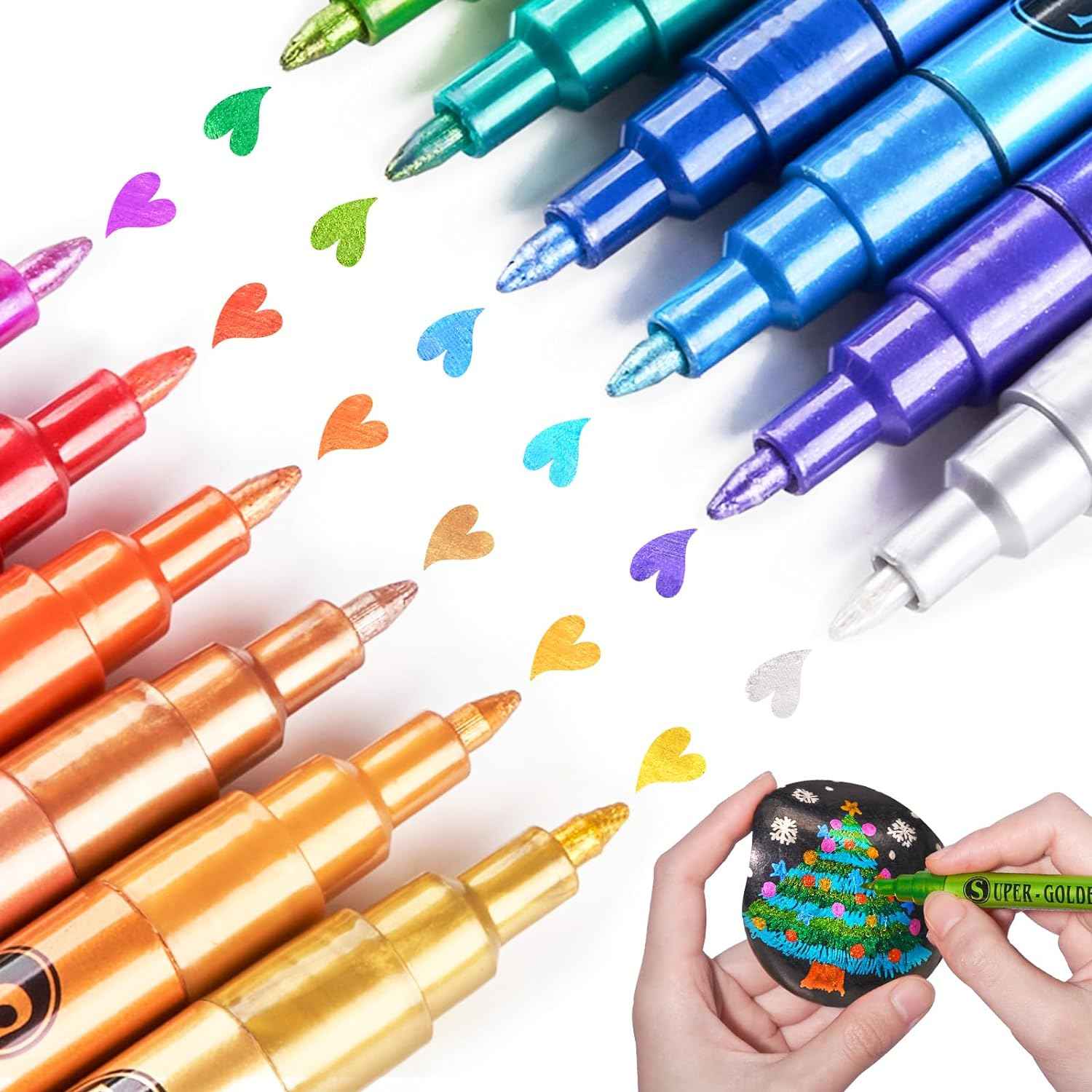 12 Color Super Golden Metallic Paint Marker Pens,Ultra Fine Point 0.7mm - TTpen
