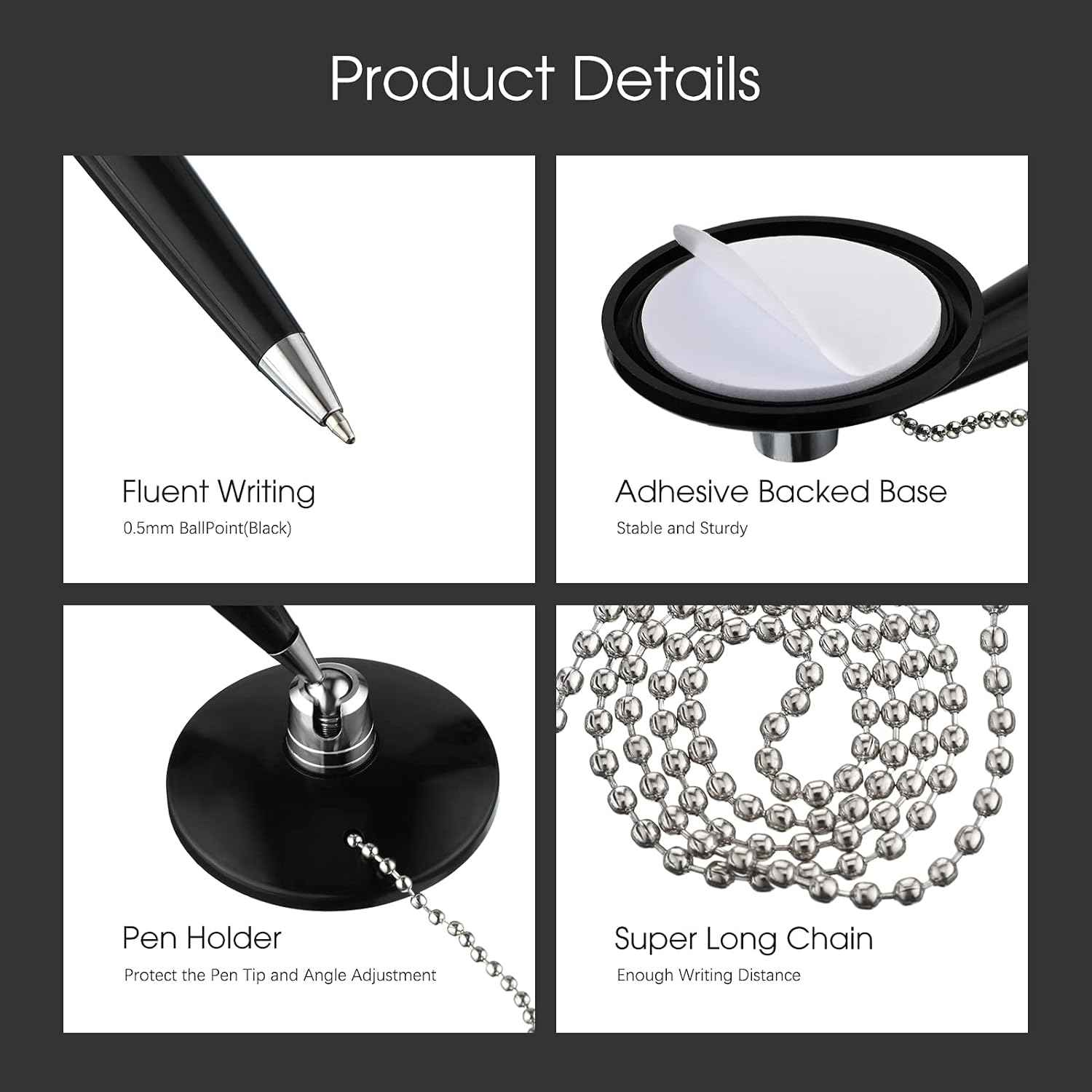 Secure Ballpoint Pen with Adhesive Chain for Reception Counter 6 Pack - TTpen