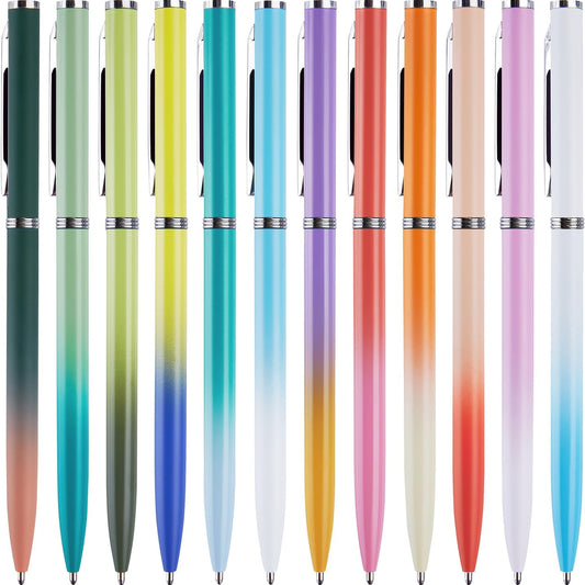 12 Pack Metal Ballpoint Pens Black Ink 1.0mm Rainbow Color