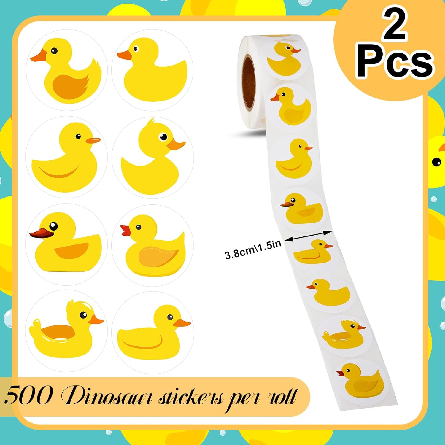 1000Pcs Yellow Duck Stickers for Bag Water Bottle 1.5 Inch
