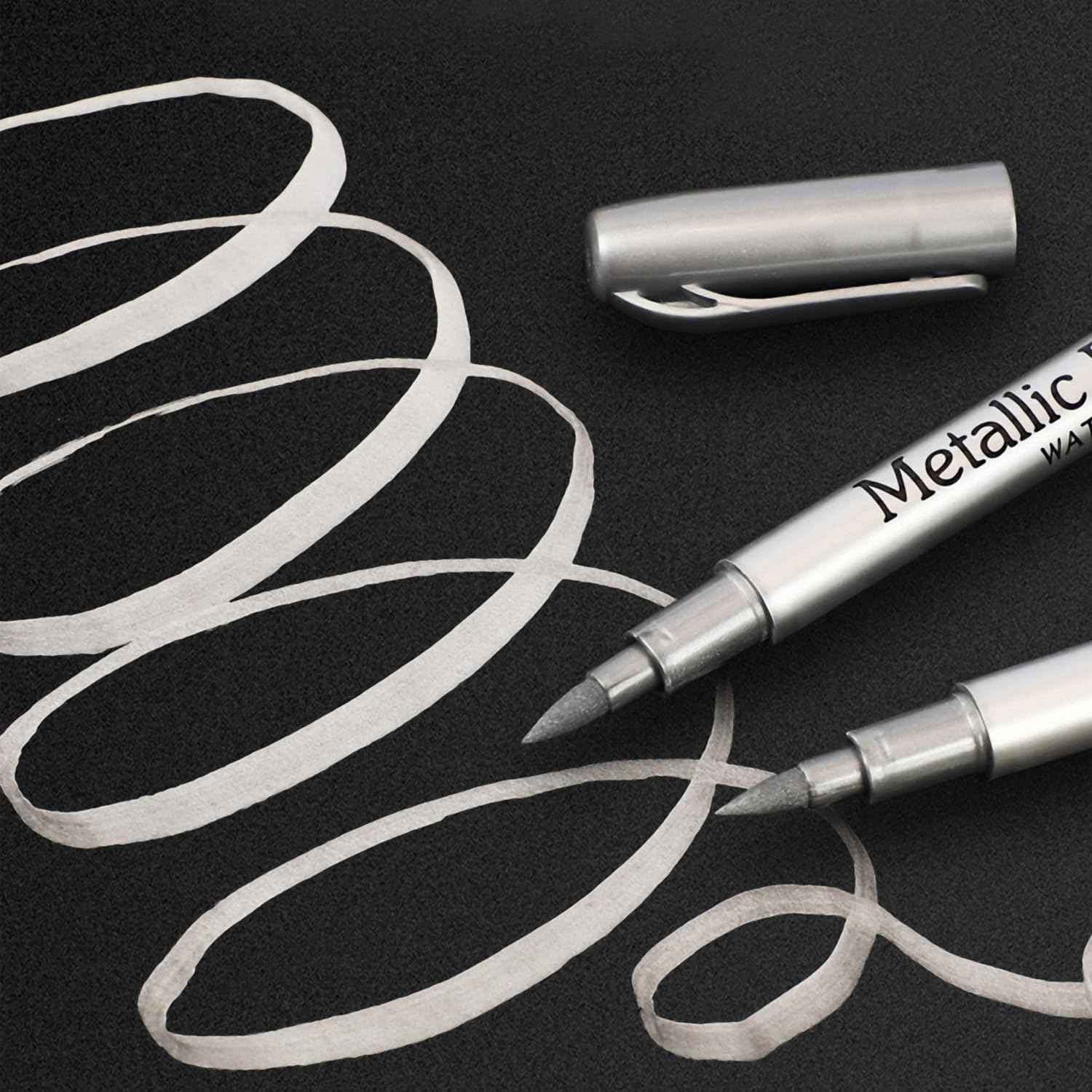 12pcs Metallic Brush Craftwork Marker Pens Silver - TTpen