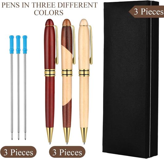 9 Pieces Wooden Ballpoint Pens with Refills Packing Boxes Writing Set