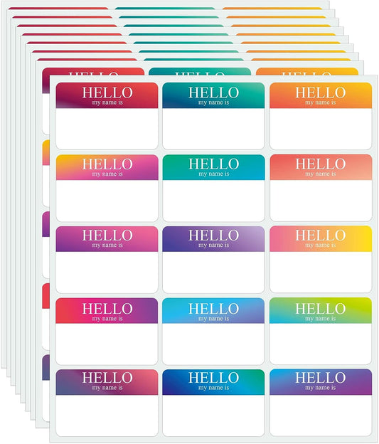 450Pcs Name Tags Rainbow Sticker,Hello My Name is Stickers 15 Color,(3"x2")