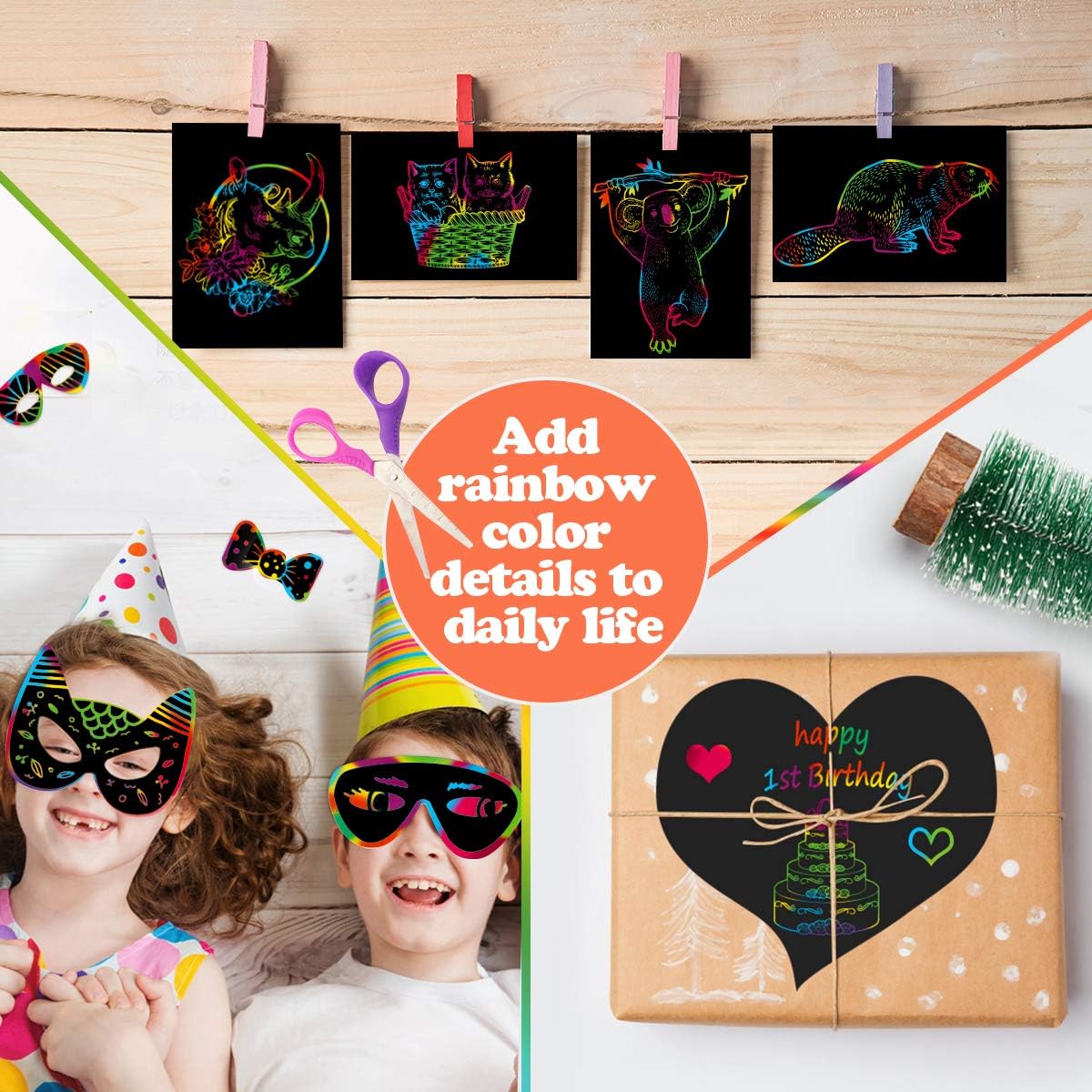3 Pack Rainbow Scratch Art Paper Notebooks for Kids Arts Crafts