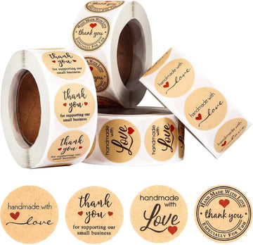 2000pcs Handmade with Love Thank You Label Stickers Kraft Round,1 Inch