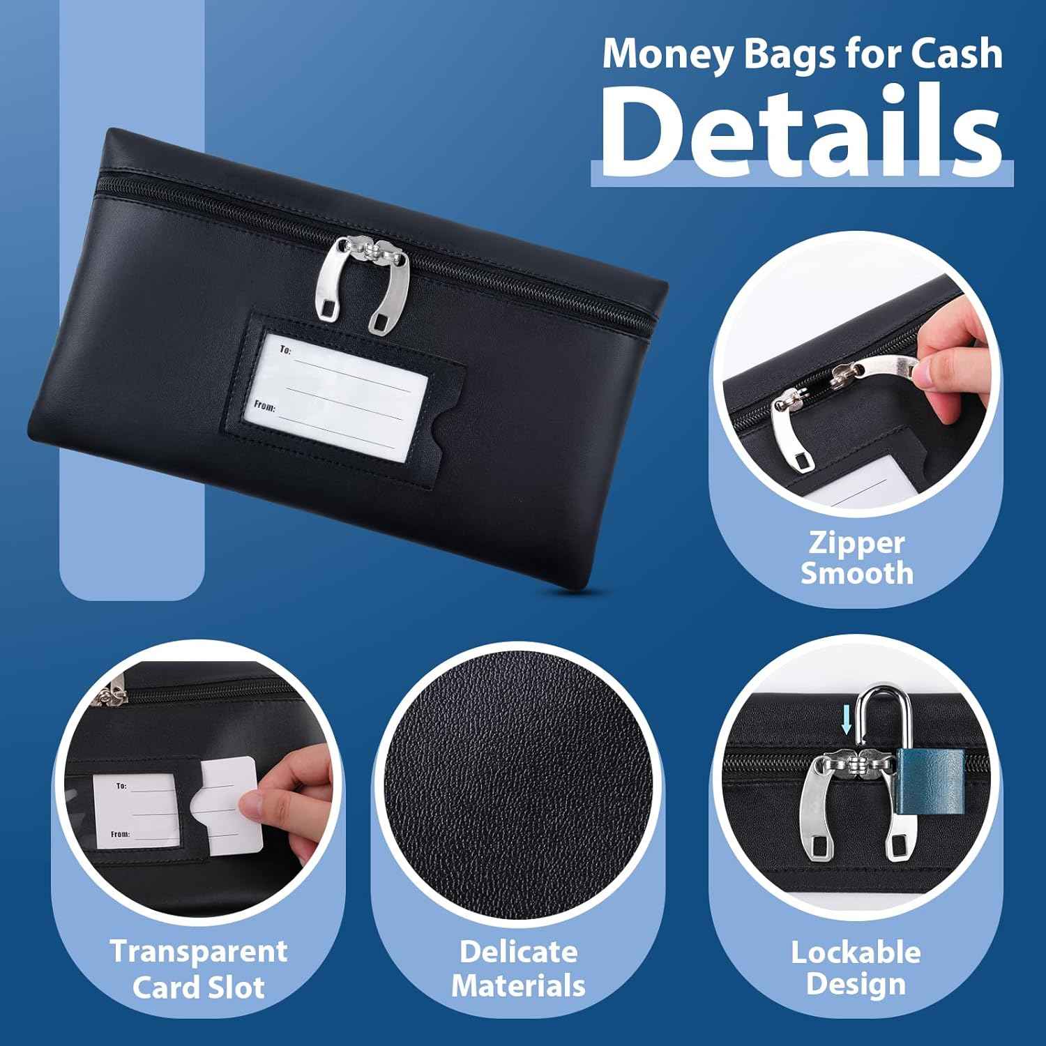 4 Pack Money Bags with Zipper for Cash,Deposit with Window Waterproof - TTpen