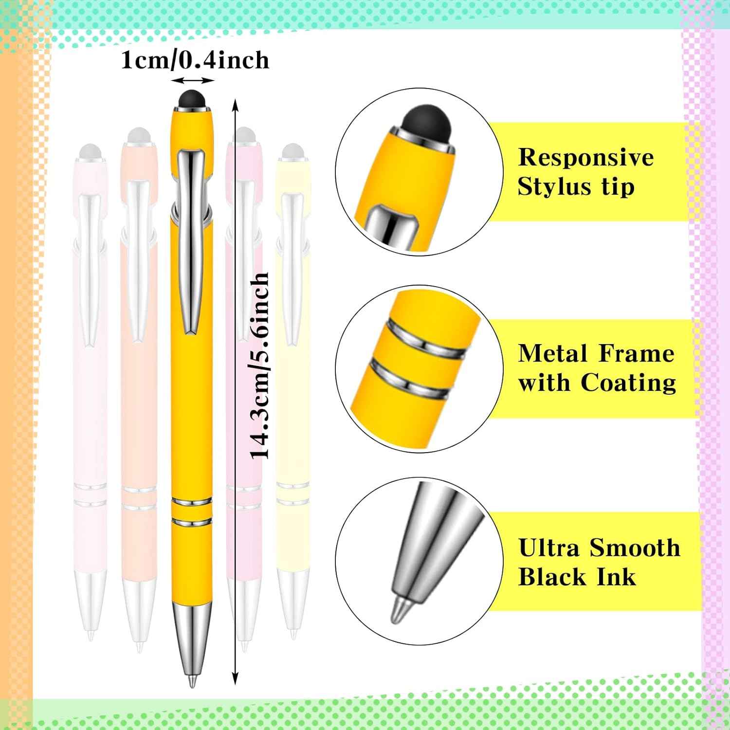 38Pcs Rubberized Ballpoint Pen with Stylus Tip for Touch Screen Devices - TTpen