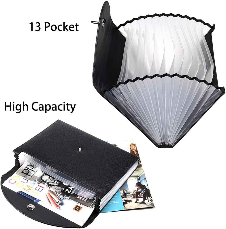PU Leather 13 Pockets A4 Paper Expanding File Folder Document Organizer - TTpen