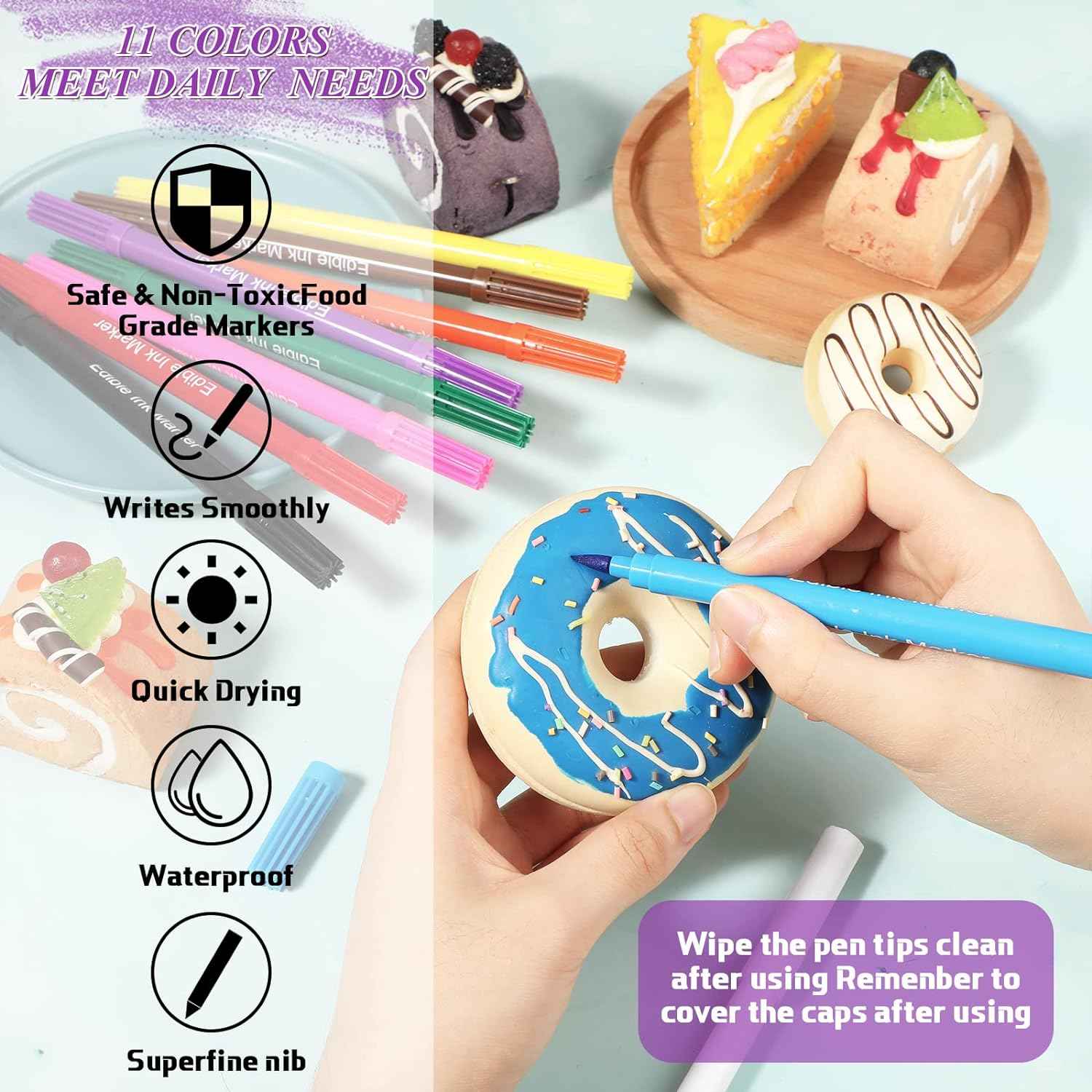 12Pcs Food Coloring Pens Edible Ink Markers Dual Tips - TTpen