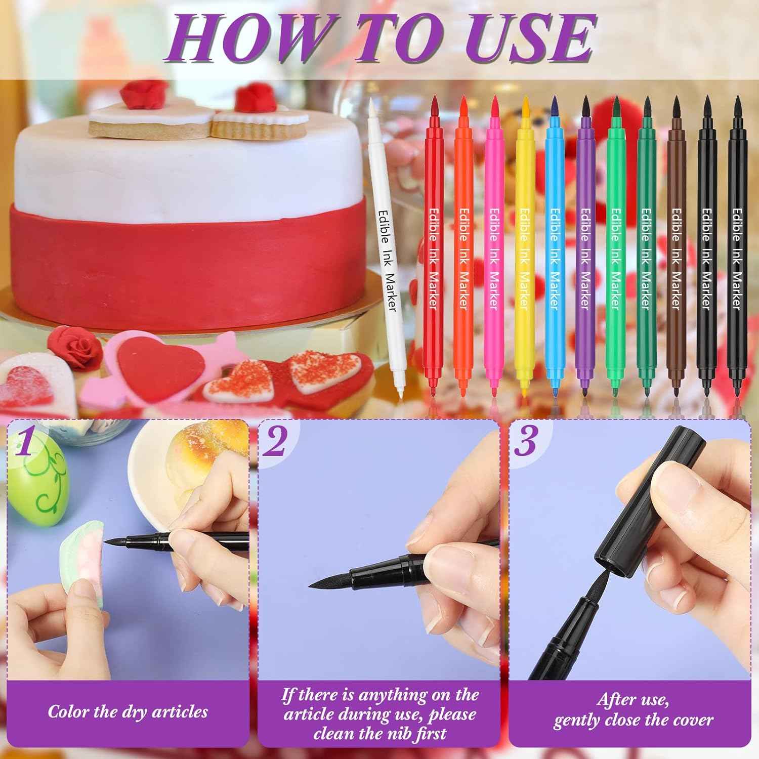 12Pcs Food Coloring Pens Edible Ink Markers Dual Tips - TTpen