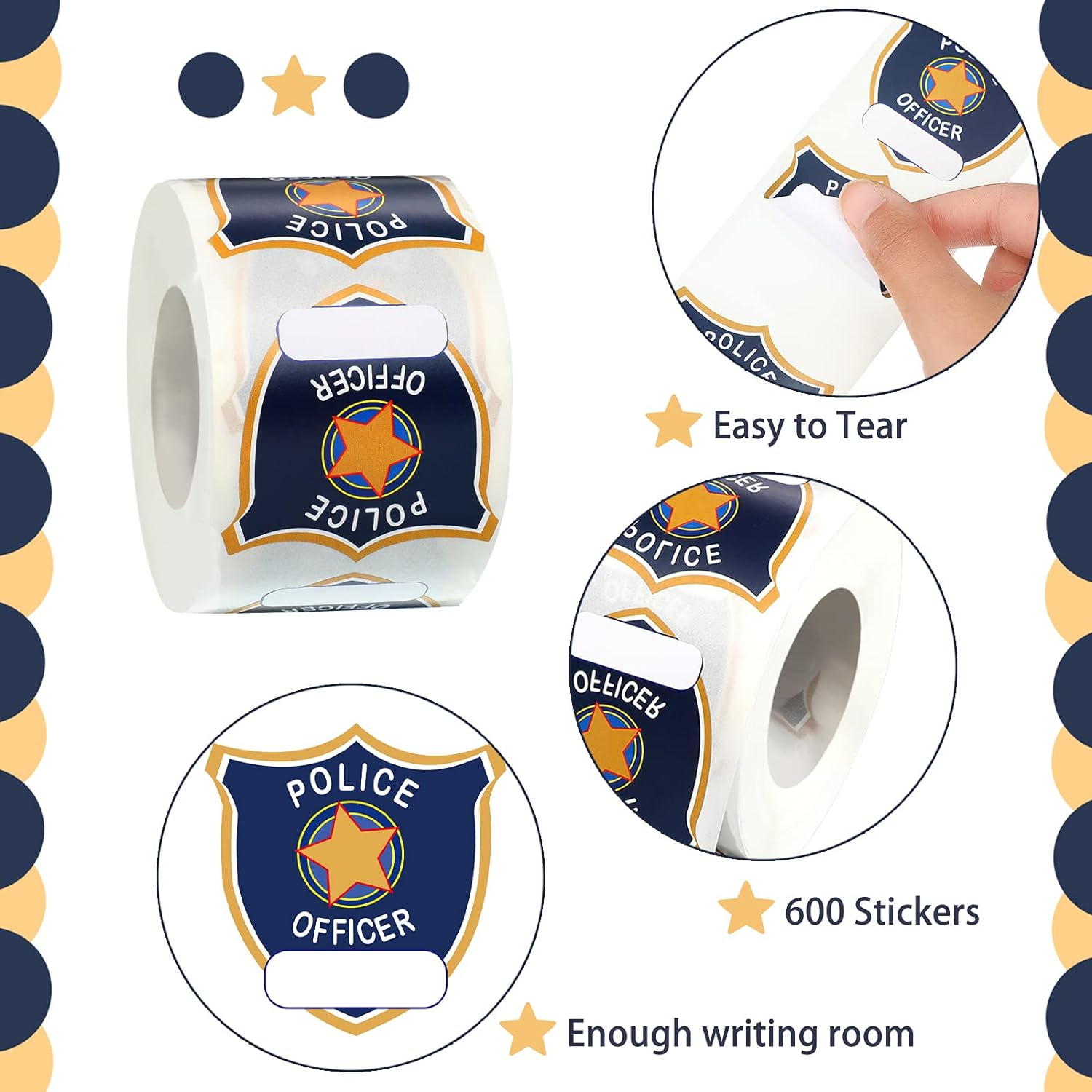 600 Pieces Police Stickers for Kids Police Birthday Party Supplies