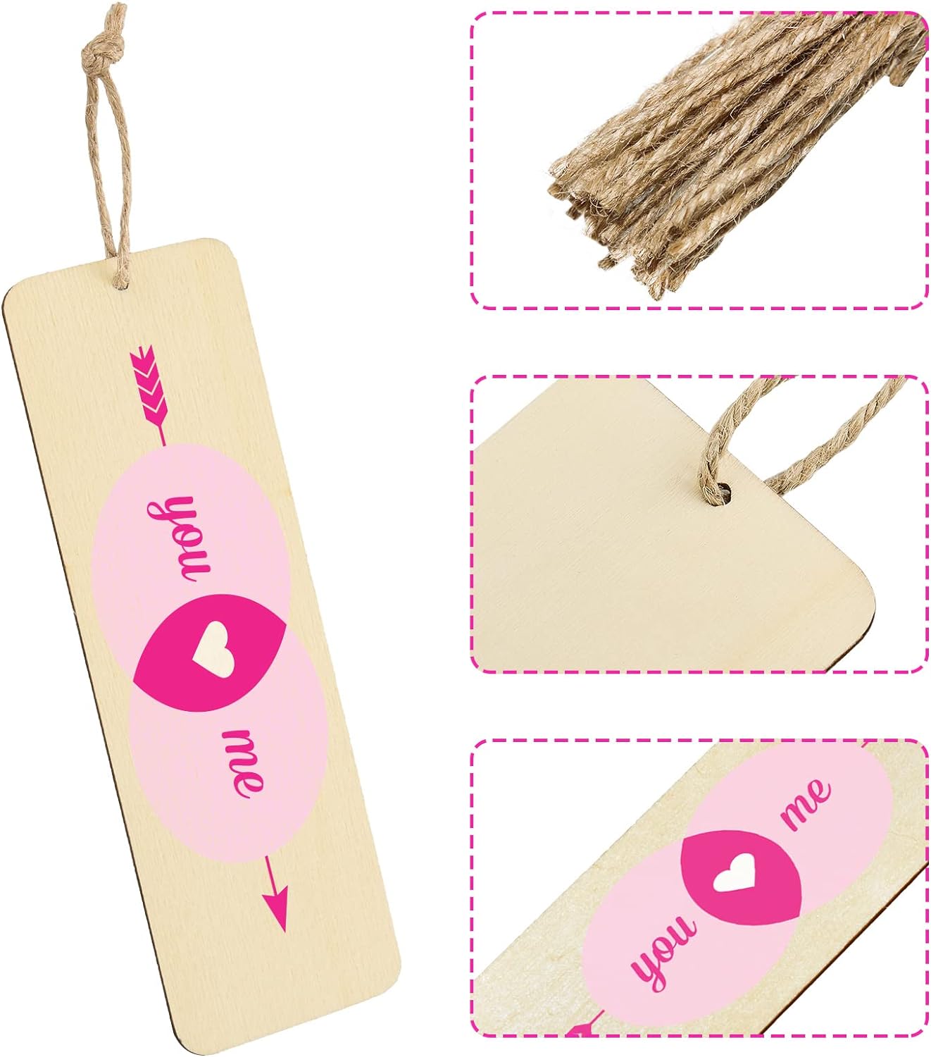 36 Unfinished Wood Blank Bookmarks Hanging Tags with Holes and Ropes 6 x 2 Inch