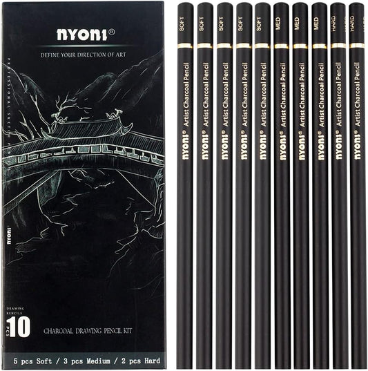 Nyoni Professional Charcoal Pencils Drawing 10 Pack