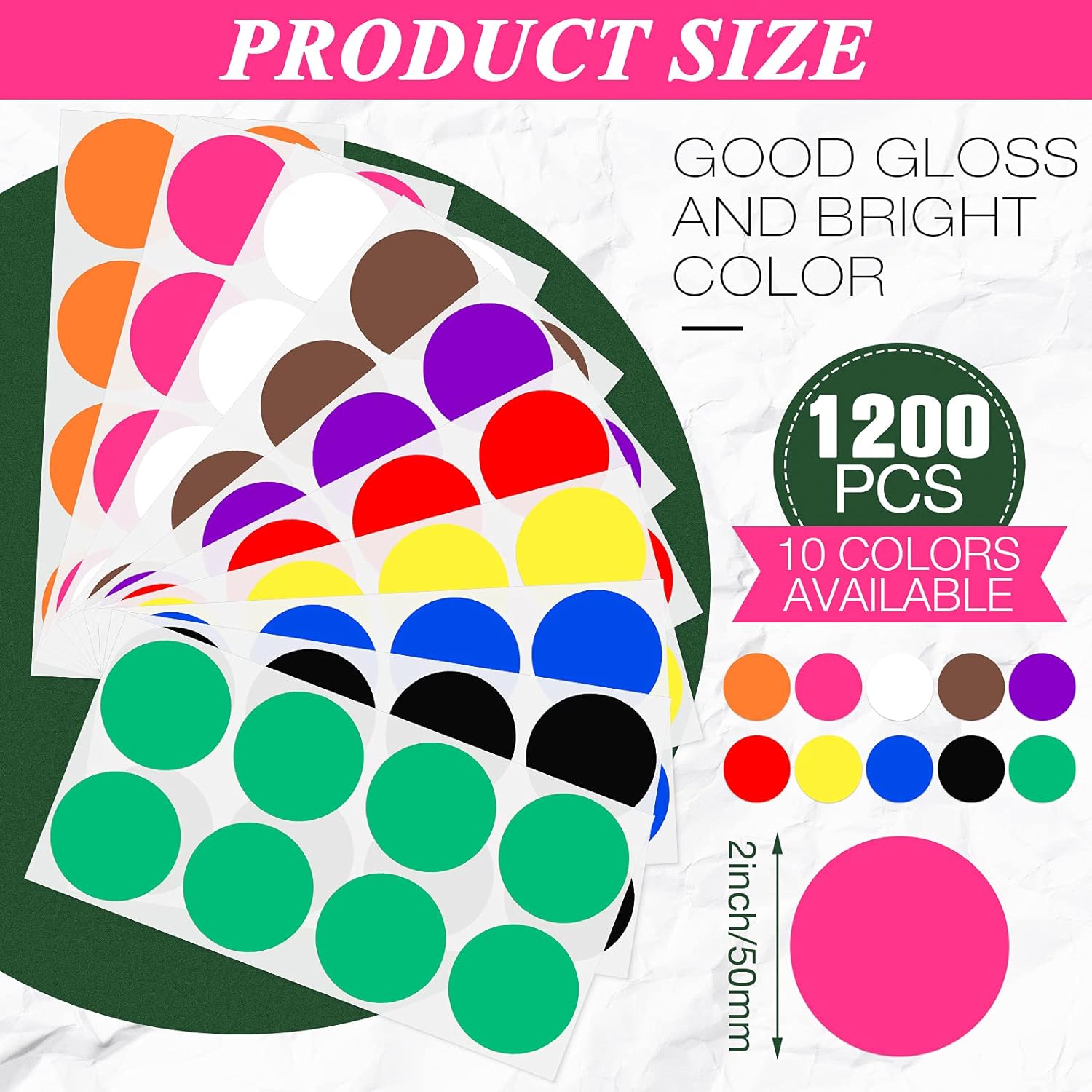 2 Inch Round Color Coding Stickers Circle Dot Labels Self-Adhesive