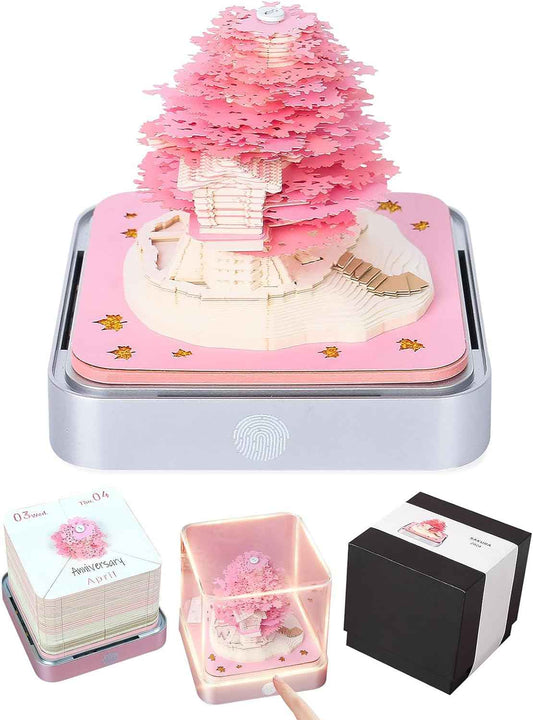 2024 Desk Calendar With LED Lights Sakura Tree House Pink Green - TTpen