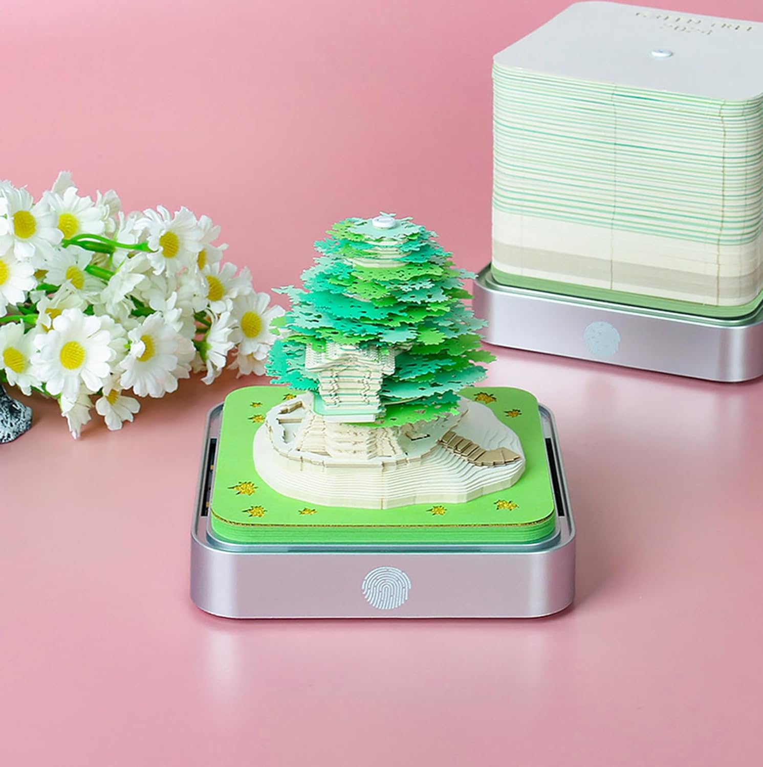 2024 Desk Calendar With LED Lights Sakura Tree House Pink Green
