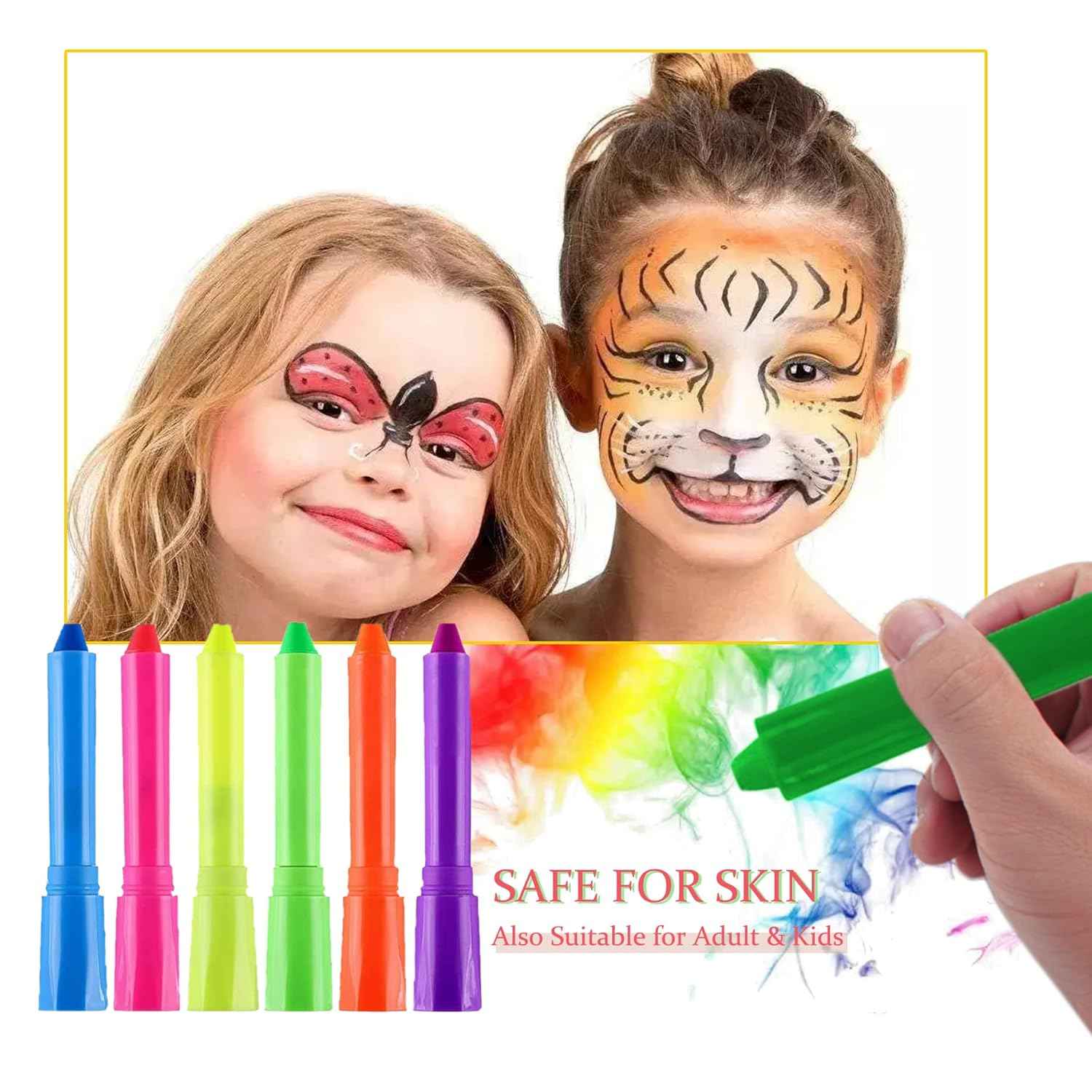 6 Color Glow in The Black Light UV Face Paint Crayon Markers for Kids - TTpen