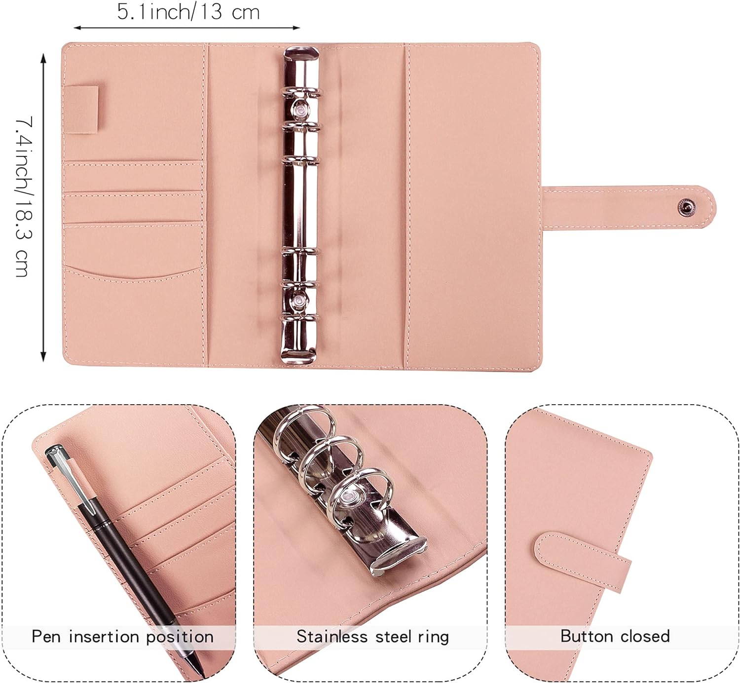 A6 Budget Binder,PU Leather with 12PCS Cash Pockets