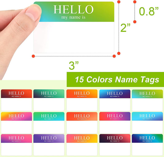 450Pcs Name Tags Rainbow Sticker,Hello My Name is Stickers 15 Color,(3"x2")