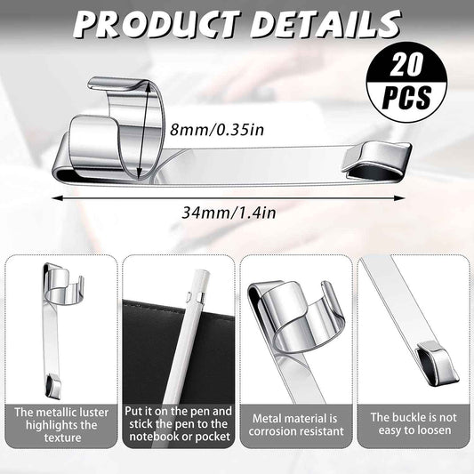 Metal Pencil Clips Slide on Pocket Epoxy Pen Clips Snap In 20 Pack - TTpen