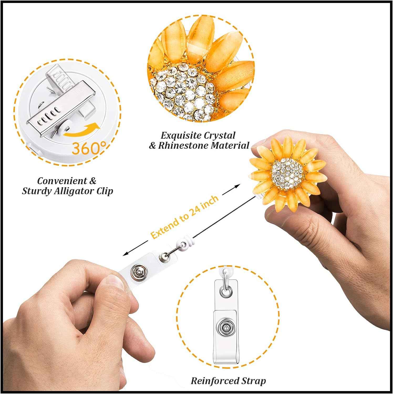 Retractable Sunflower Badge Reel Holder with Alligator Clip 2 Pack - TTpen