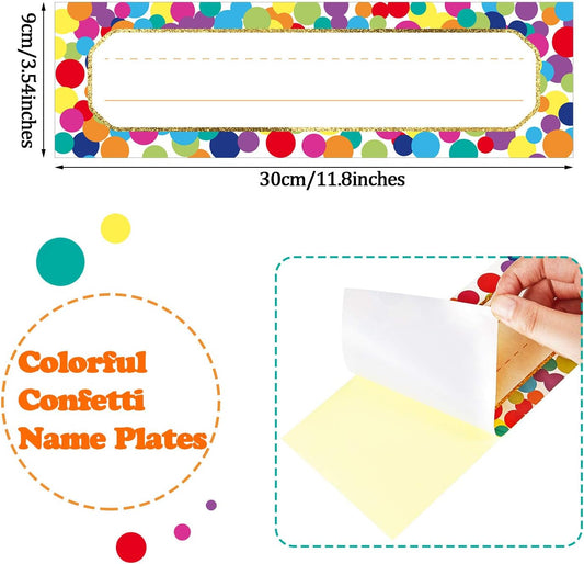 Confetti Name Plates Colorful Dots Desk Self-Adhesive Stickers 48 Pack