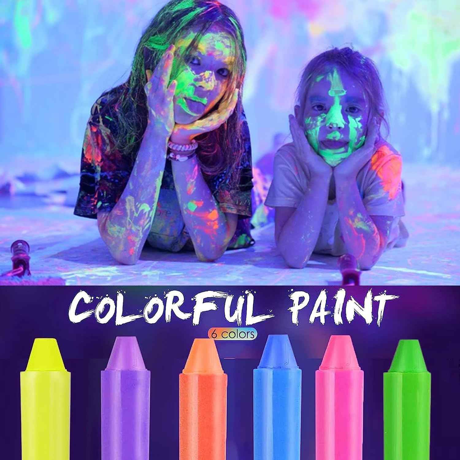 6 Color Glow in The Black Light UV Face Paint Crayon Markers for Kids - TTpen