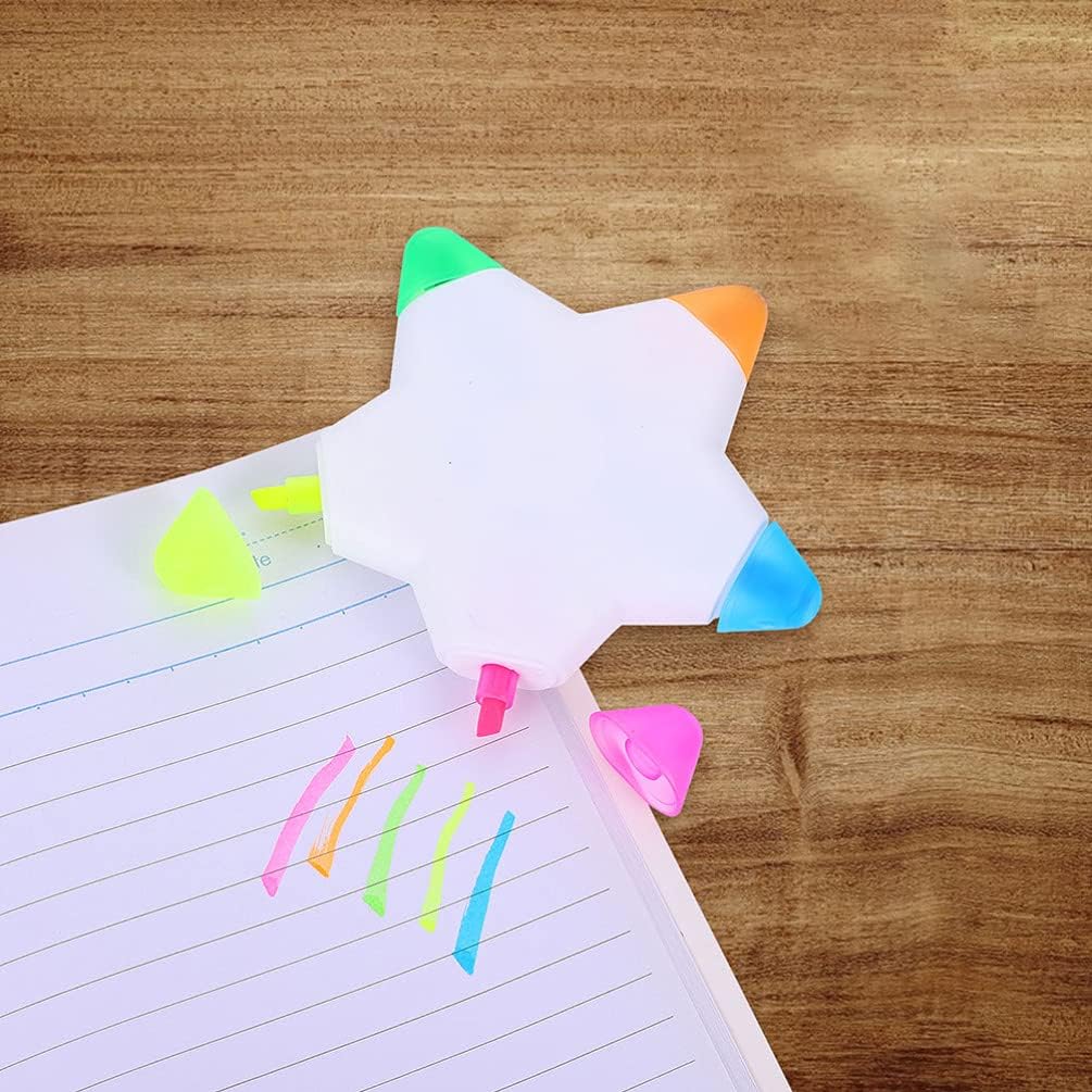 10Pcs Star Shape Watercolor Highlighter 5 In 1 Color Fluorescent Pens