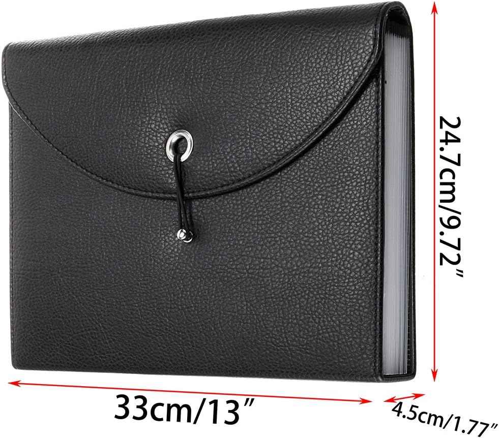 PU Leather 13 Pockets A4 Paper Expanding File Folder Document Organizer - TTpen
