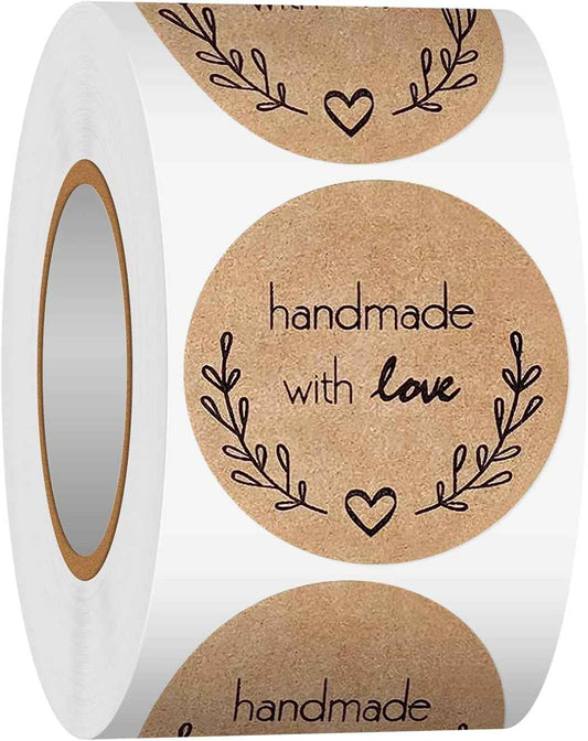 1000Pcs Kraft Sticker Paper Adhesive Labels Handmade with Love Stickers 1 Inch - TTpen
