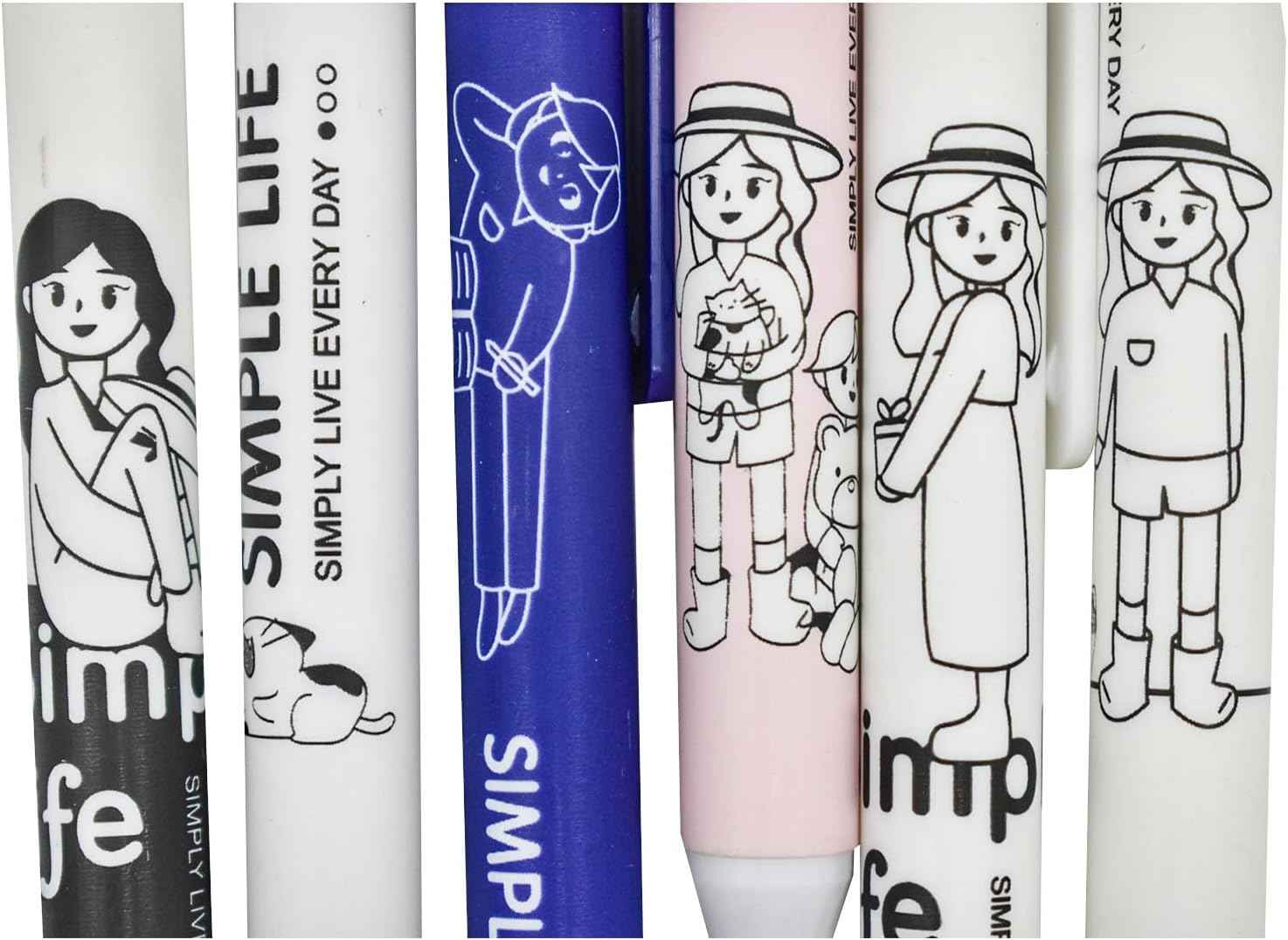 12PCS Retractable Abstract Characters Cute Girls Boys Print Gel Pens - TTpen