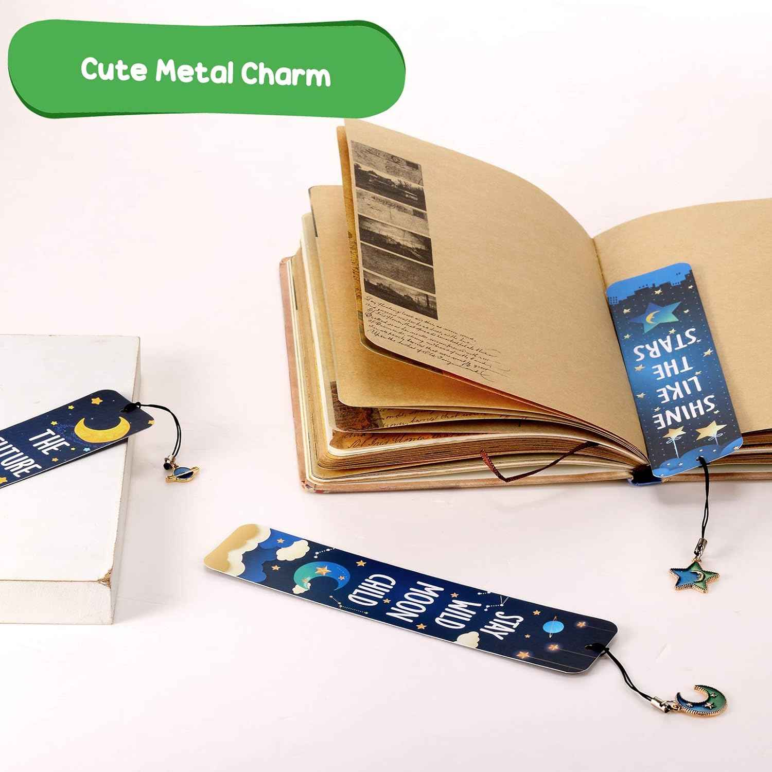 12Pcs Cat Moon Star Space Bookmarks with Metal Charms - TTpen