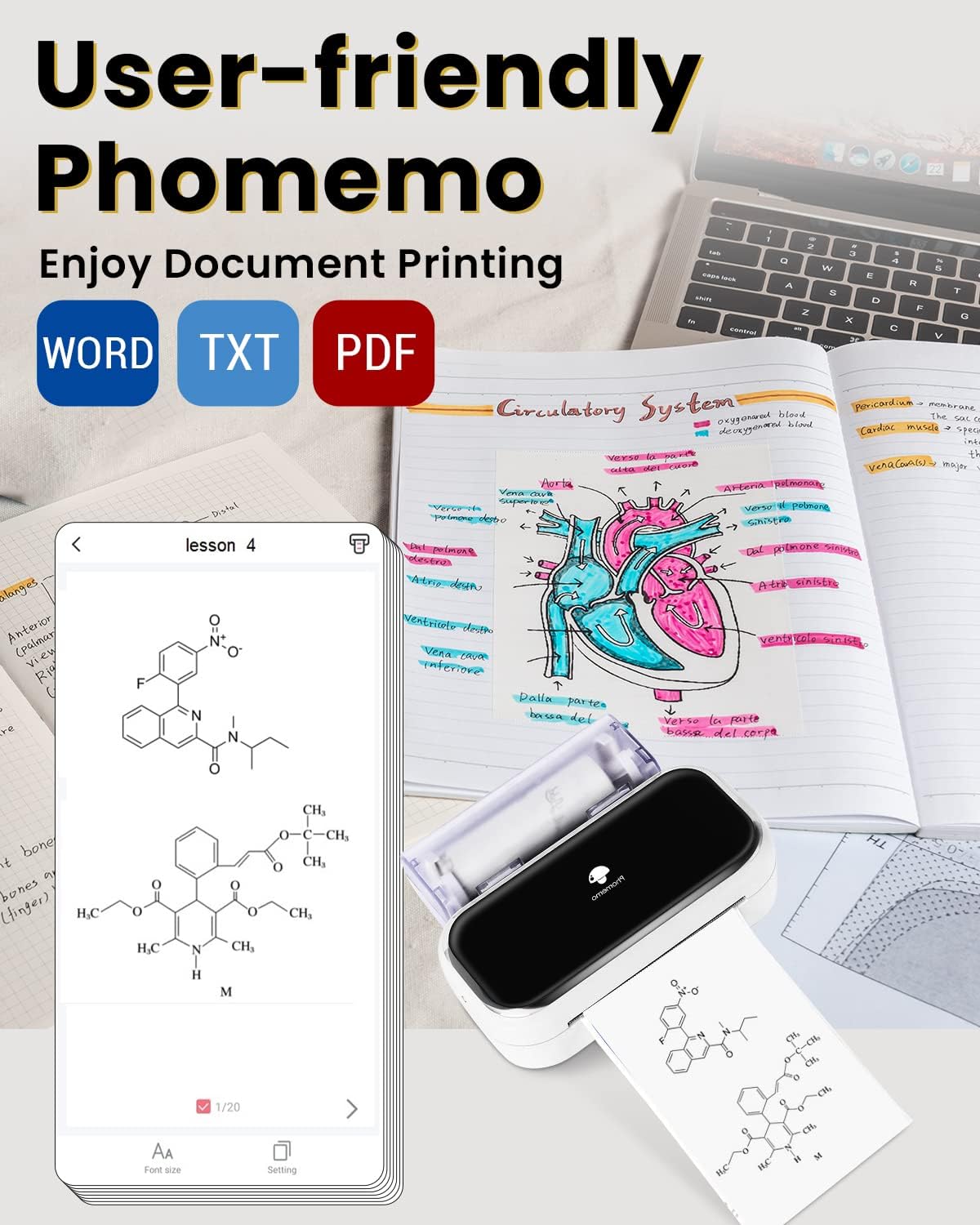Phomemo M03 Portable Bluetooth Printer for 2-3 Inch Width Thermal Paper