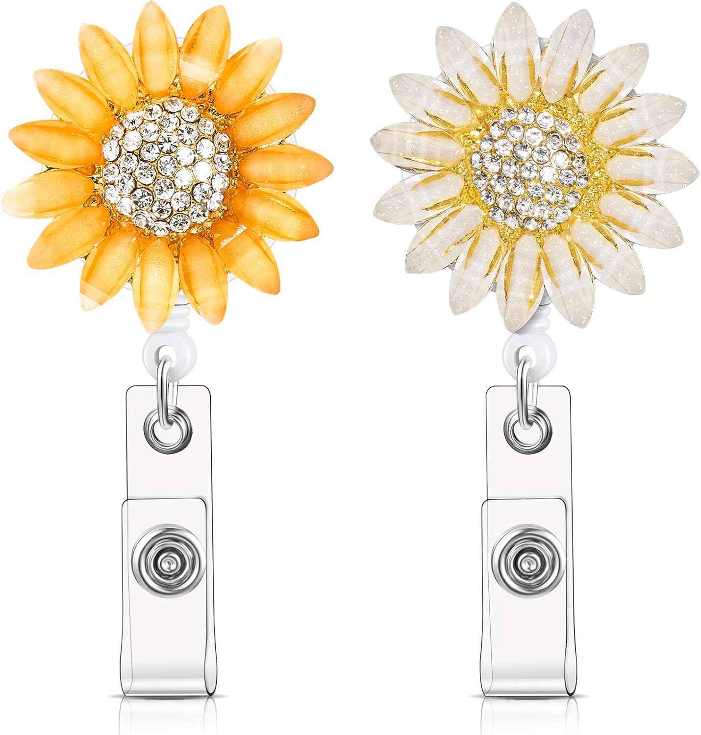 Retractable Sunflower Badge Reel Holder with Alligator Clip 2 Pack - TTpen