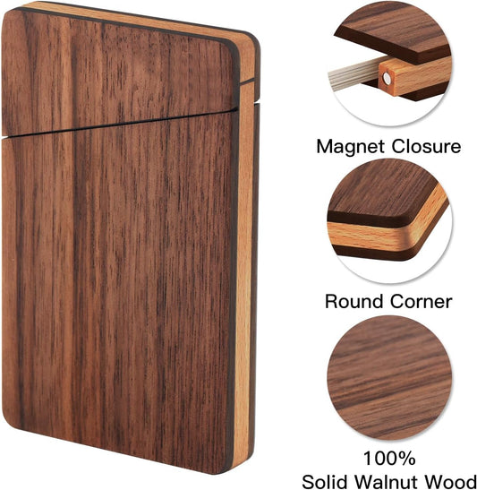 Wooden Business Card Case Holder Walnut with Magnetic Closure