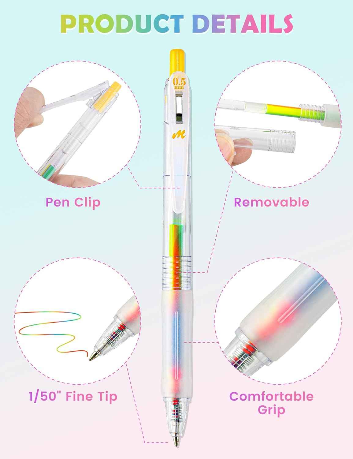 Retractable Magic Rainbow Color Gel Ink Pens 10-Pack - TTpen