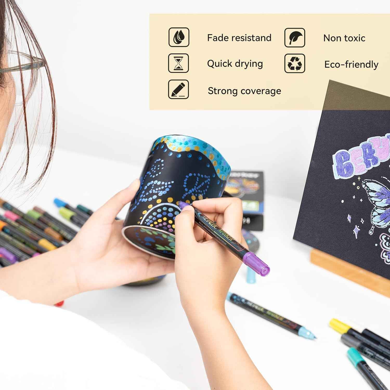 Guangna 24 Colors Metallic Paint Twin Marker Pens with Dot and Fine Tip - TTpen