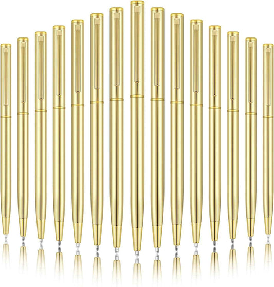 Gold Slim Metal Retractable Ballpoint Pens Black Ink 1mm 15 Pack - TTpen