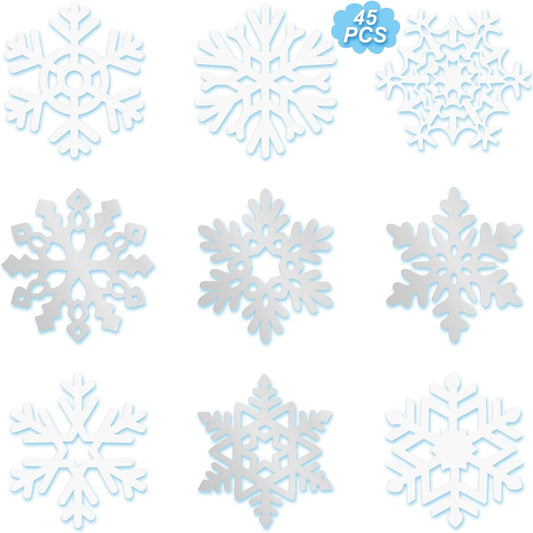 45pcs Winter Christmas Snowflake Paper Cutouts with Glue Point Dots