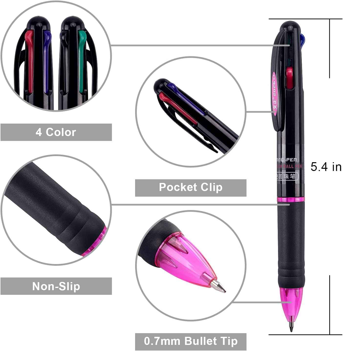 Multicolor Ballpoint Pens 4in1 0.7mm Retractable Gift Pens - TTpen