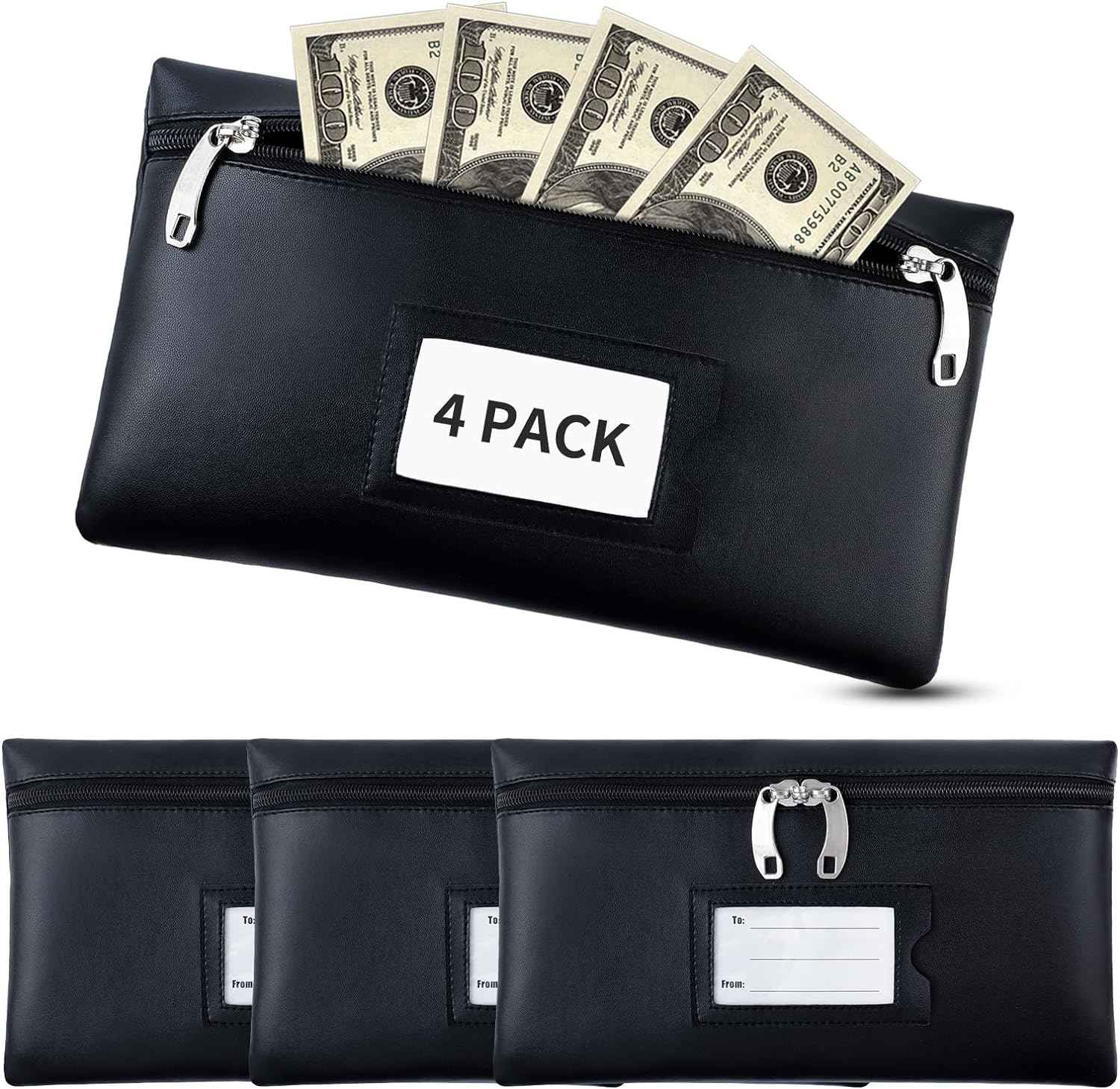 4 Pack Money Bags with Zipper for Cash,Deposit with Window Waterproof - TTpen
