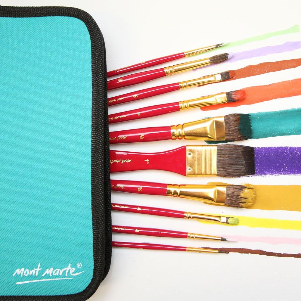 Mont Marte Art Paint Brushes Set with Case,10 Different Size